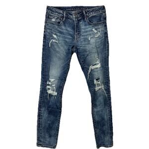 American Eagle Men’s Next Level AirFlex Blue Denim Distressed Jeans Size 32x32